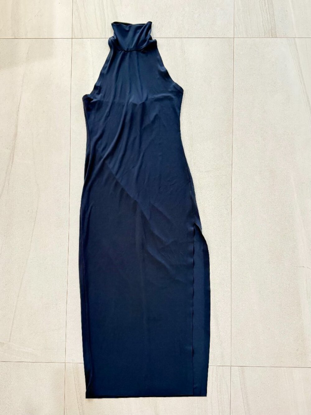 Norma Kamali Halter Gown Mock Neck Side Slit Maxi Dress Size M - Picture 5 of 7